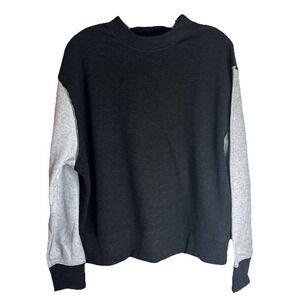 NWT Calme By Johnny Was Women's Mock Neck Cozy‎ Sweatshirt Black/Gray Sz Medium